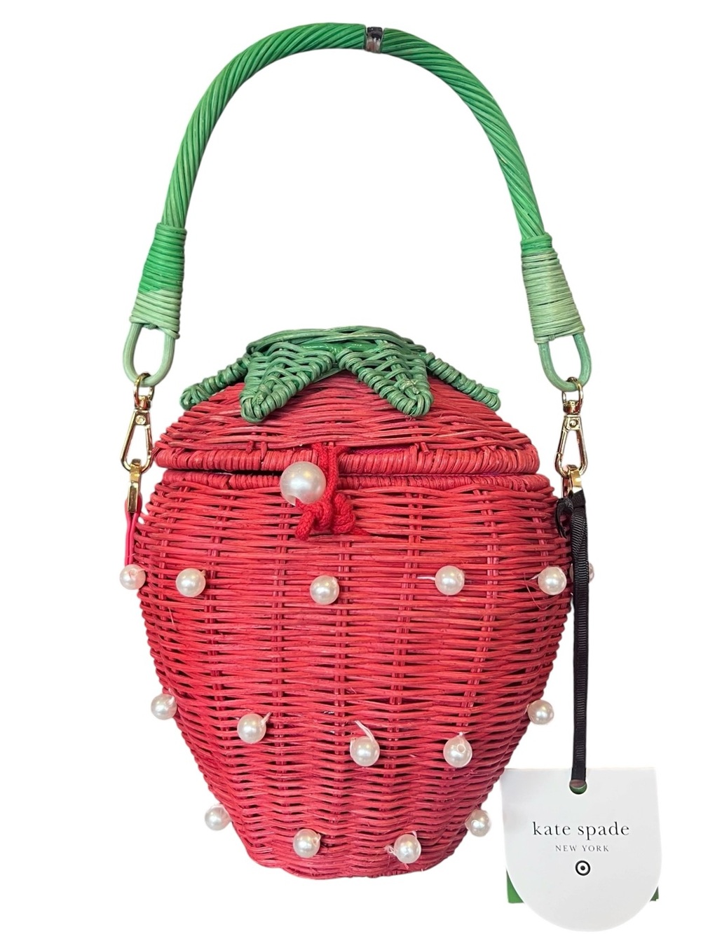 Kate Spade x Target NWT Pearl Embellished Wicker Strawberry Bag Basket Bucket - Picture 2 of 12